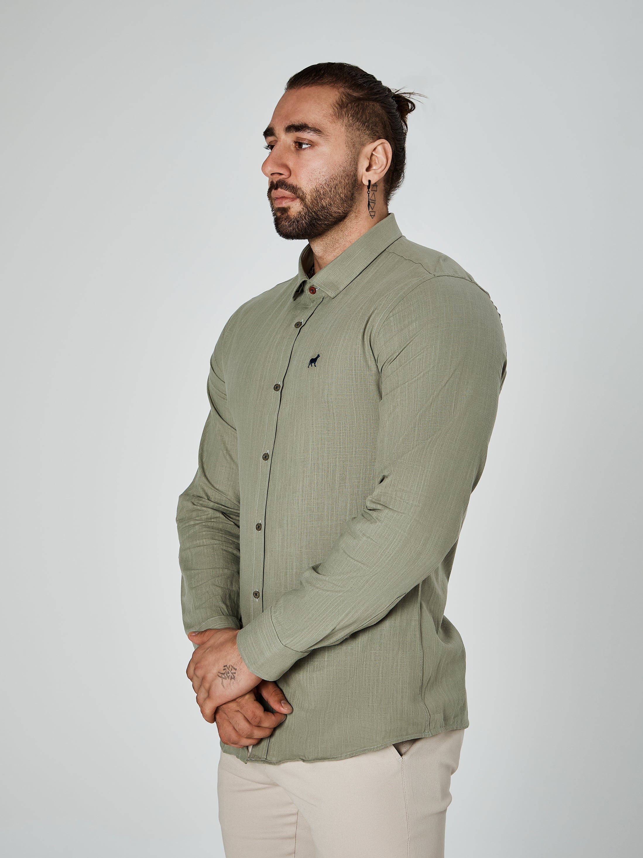 Pinewood Khaki Linen Look Muscle Fit Shirt Stylish Comfortable